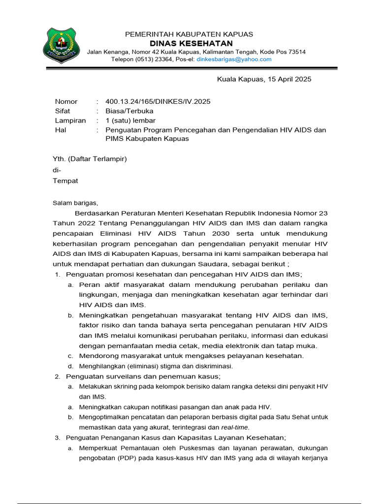 Surat Penguatan Prog P2 HIV AIDS | PDF