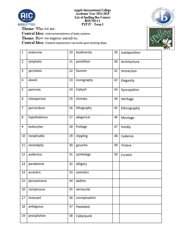 F Spelling Bee Pyp Iv Round 2 Pdf