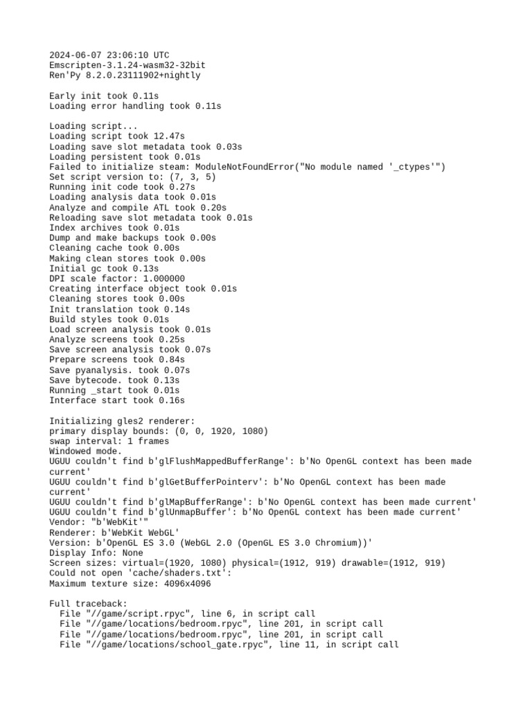 Ren'Py Game Initialization Errors | PDF | Web Gl | Computer Programming