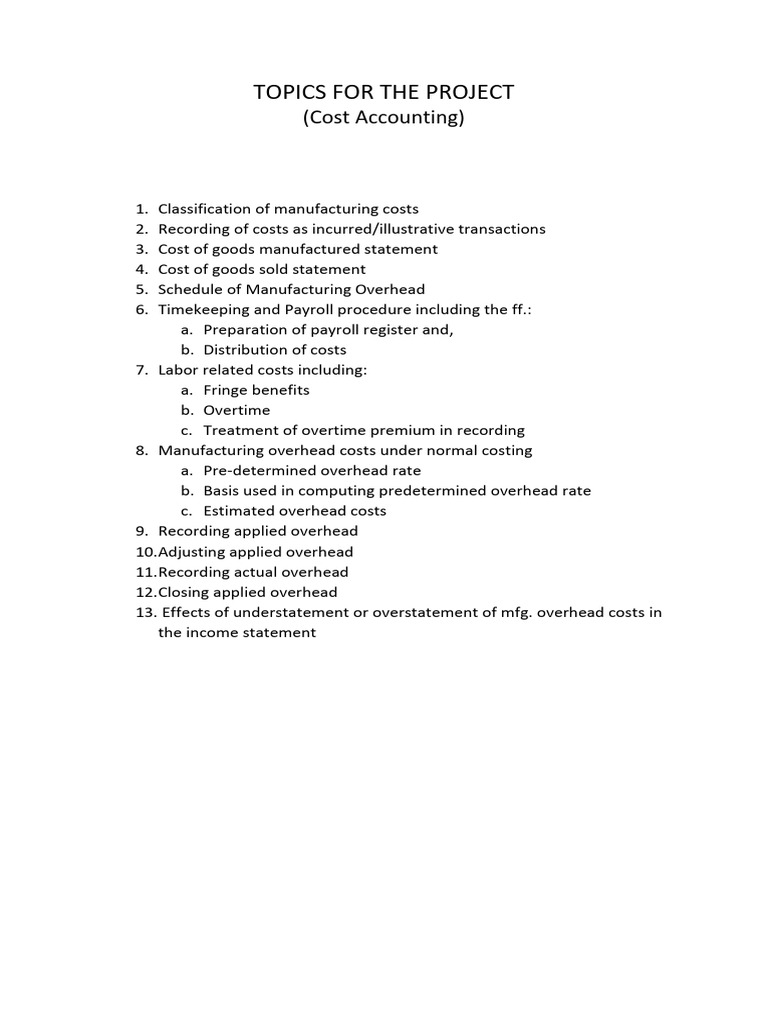 Topics For The Project | PDF
