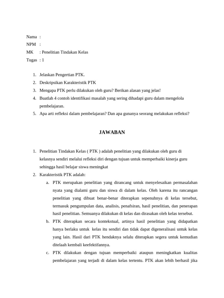 Pengertian dan Karakteristik PTK untuk Guru | PDF