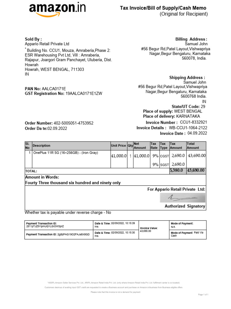 Amazon Invoice Details and Payment Info | PDF | Invoice | Trade