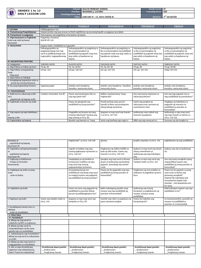 DLL - Esp 4 - Q2 - W8 | PDF