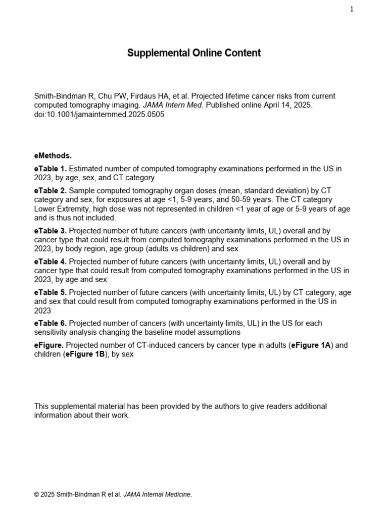 CT SCAN Cancer Risk JAMA Internal 15.04.2025_SOM | PDF | Ct Scan ...