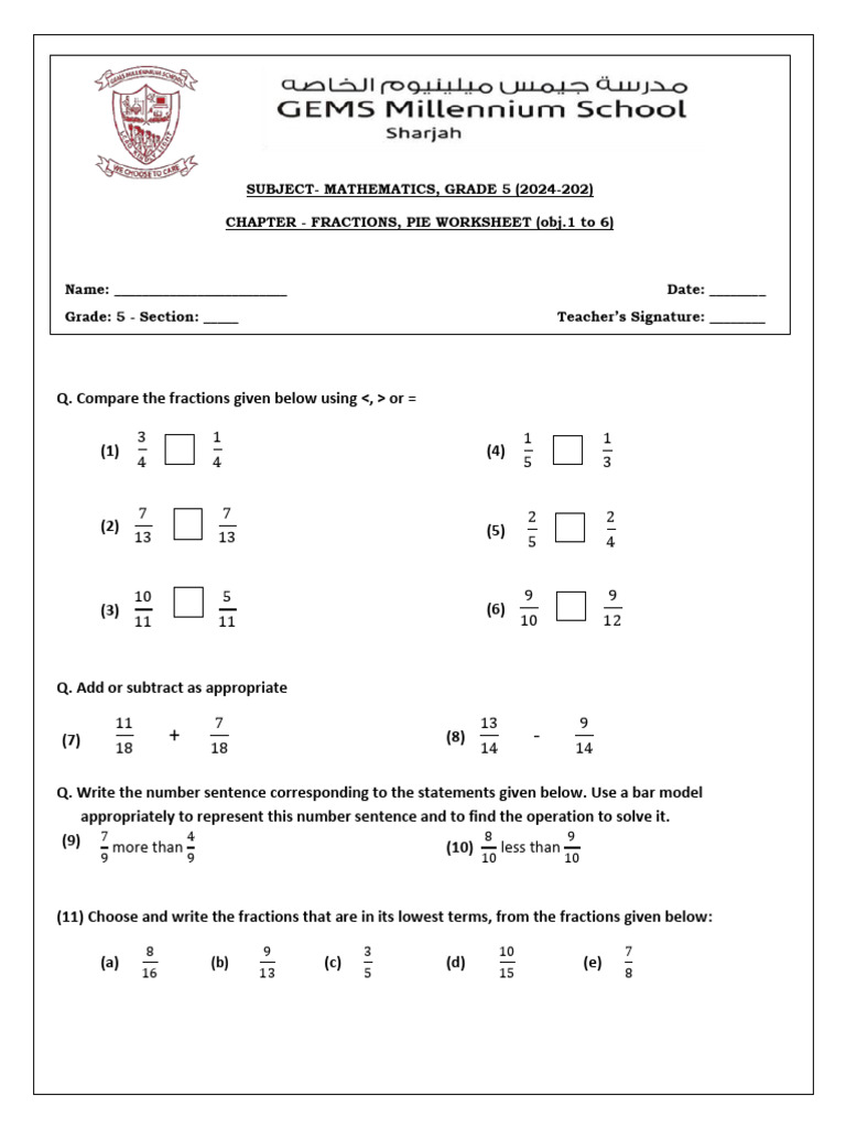 Grade 5 Fractions Practice Worksheet | PDF | Elementary Mathematics ...