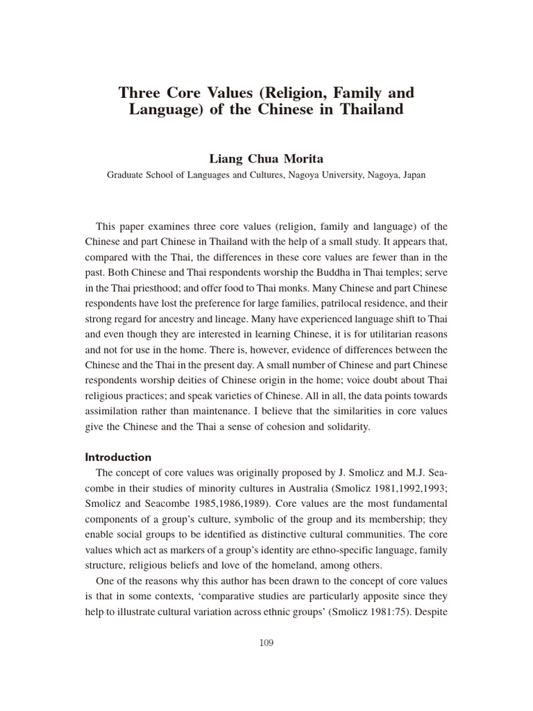 Three Core Values (Religion, Family and Language) of The Chinese in ...