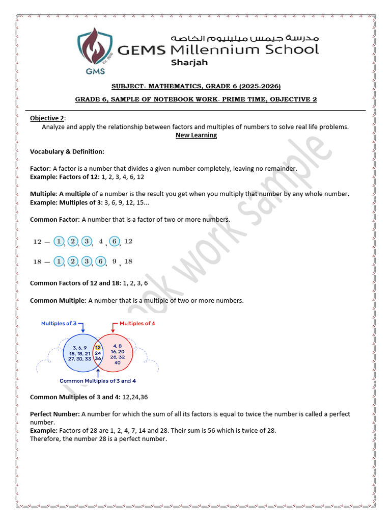 Grade 6 Mathematics: Factors and Multiples | PDF | Numbers | Arithmetic