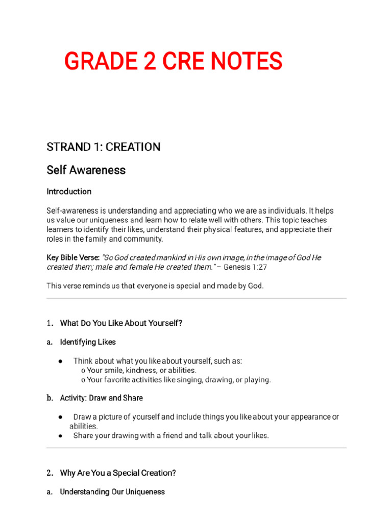 Grade 2 Cre Notes | PDF