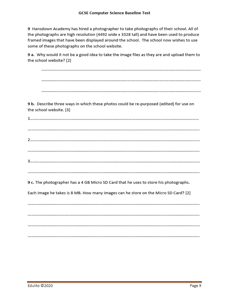 GCSE Computer Science Baseline Test | PDF