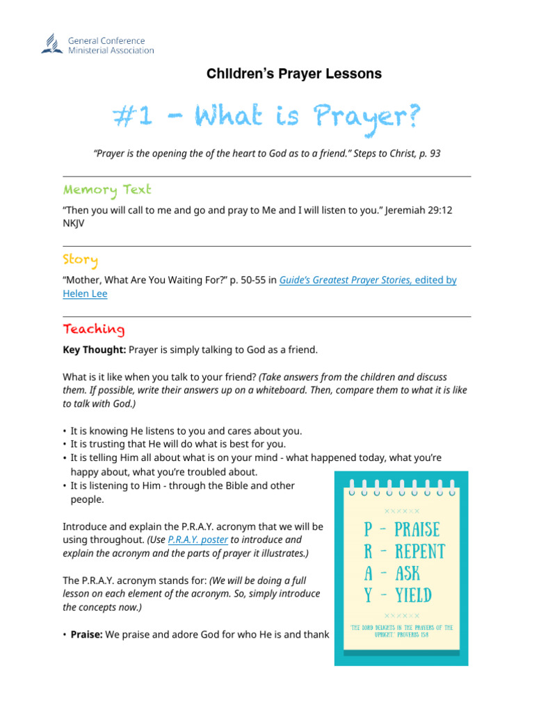 Children's Prayer Lessons Guide | PDF | Prayer