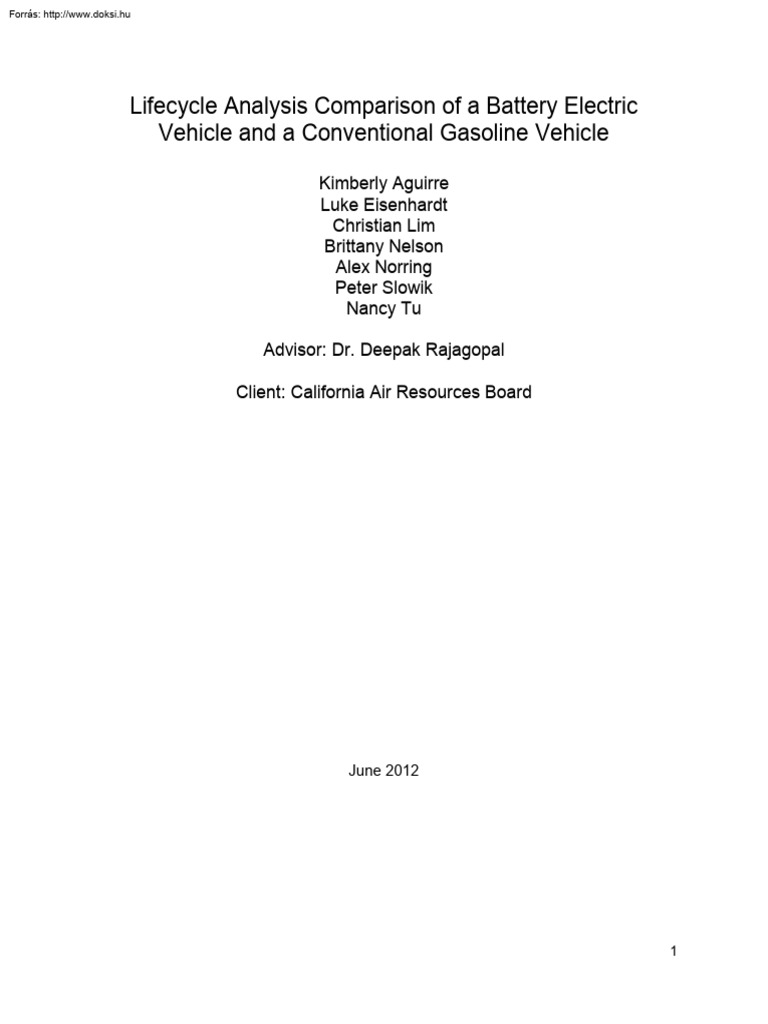 Lifecycle Analysis of Vehicle Emissions | PDF | Life Cycle Assessment ...