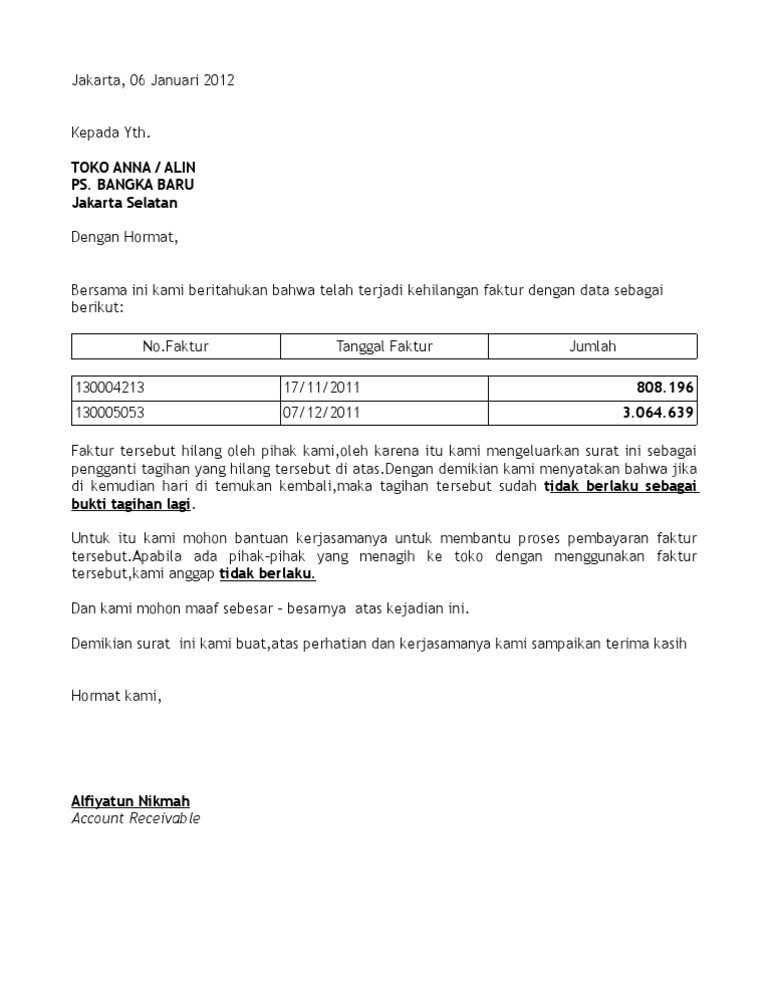 surat kehilangan