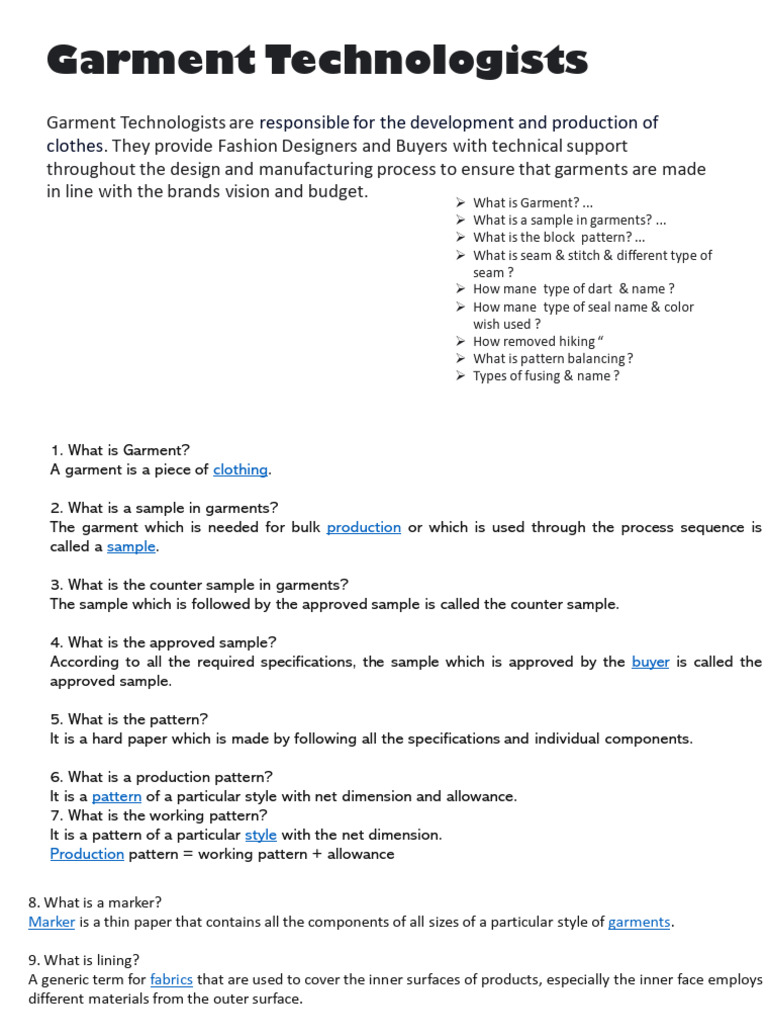 Garment Technology Overview and Samples | PDF | Seam (Sewing) | Clothing