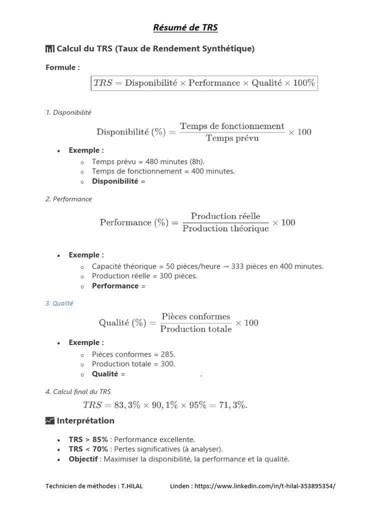 Calcul du TRS : Méthodes et Exemples | PDF