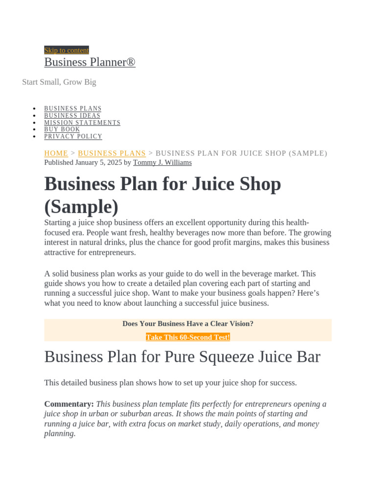 Juice Shop Business Plan Template | PDF | Juice | Diet &amp; Nutrition