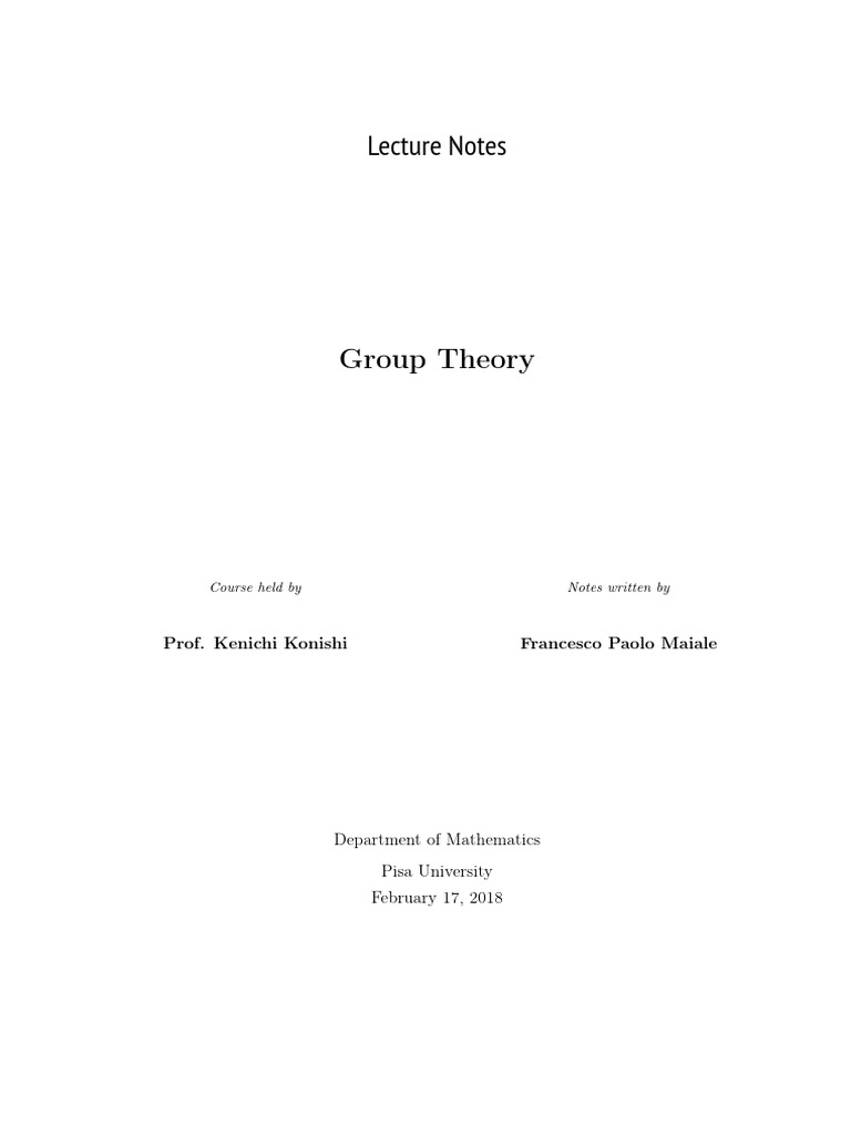 Group Theory Lecture Notes | PDF | Group (Mathematics) | Representation ...