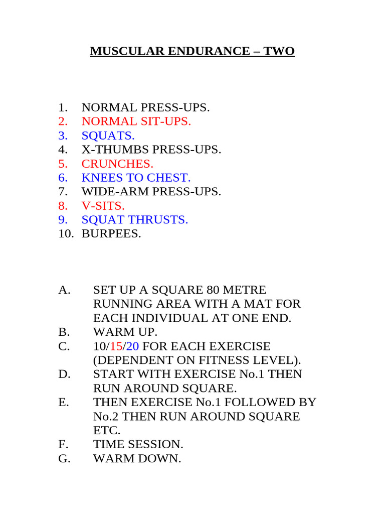 Muscular Endurance Workout Routine | PDF