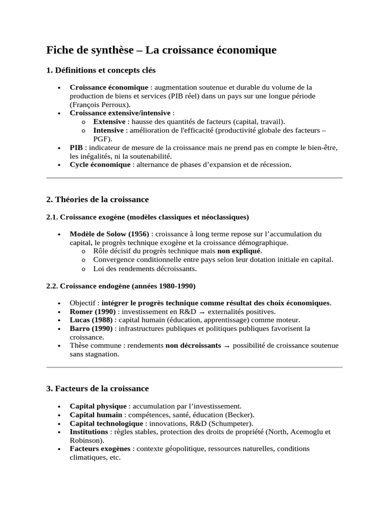 Synthèse sur la Croissance Économique | PDF | Croissance économique ...
