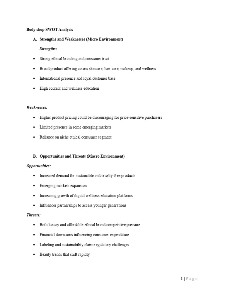 Body Shop SWOT Analysis Overview | PDF