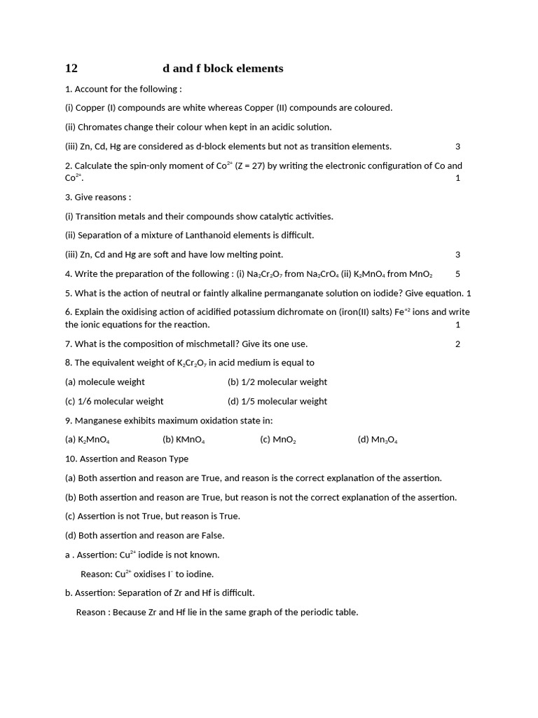 D and F Block Elements | PDF
