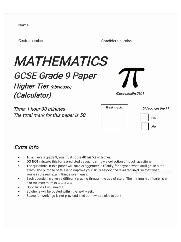 GCSE Maths Tutor Grade 9 Paper | PDF