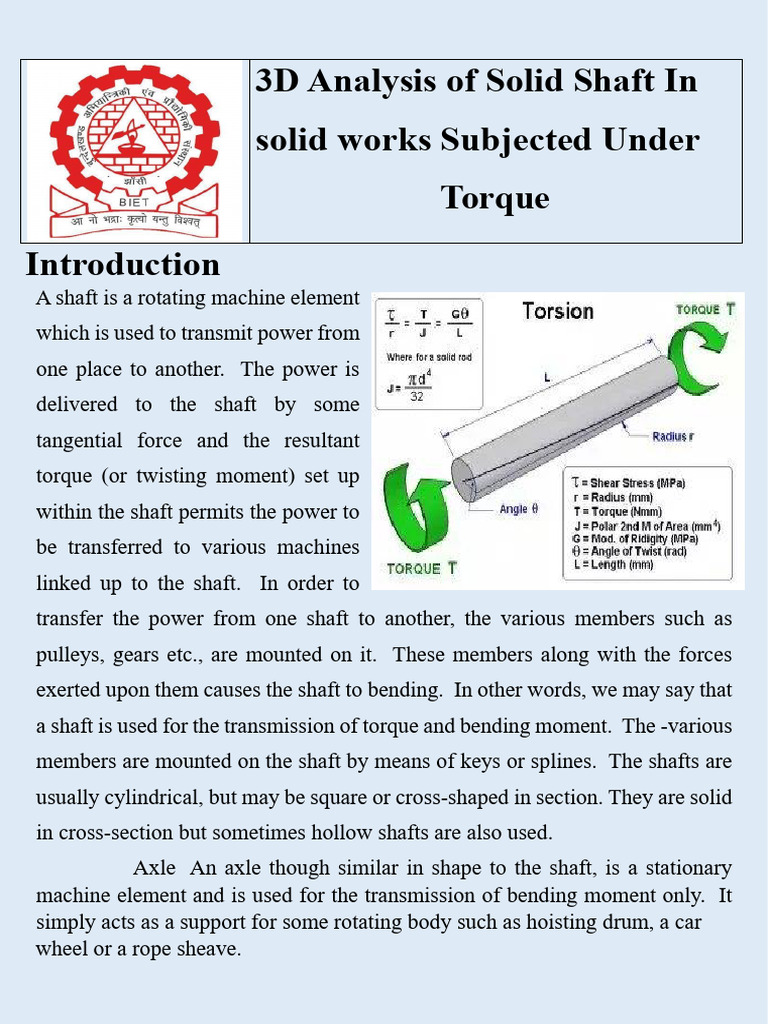 3D Analysis of Solid Shaft in Solid Works Subjected Under | PDF | Axle ...