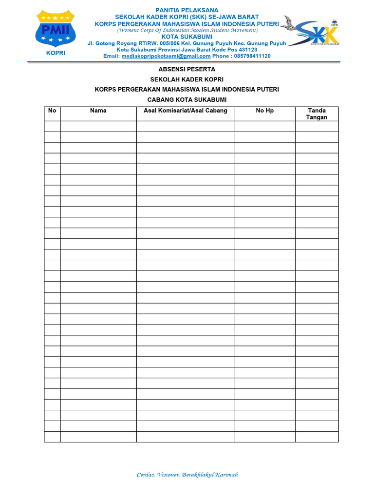Absensi dan Curriculum Vitae SKK KOPRI | PDF