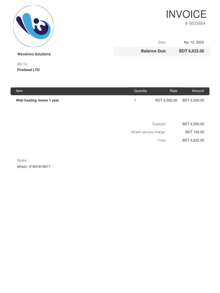 Invoice for Web Hosting Renewal | PDF