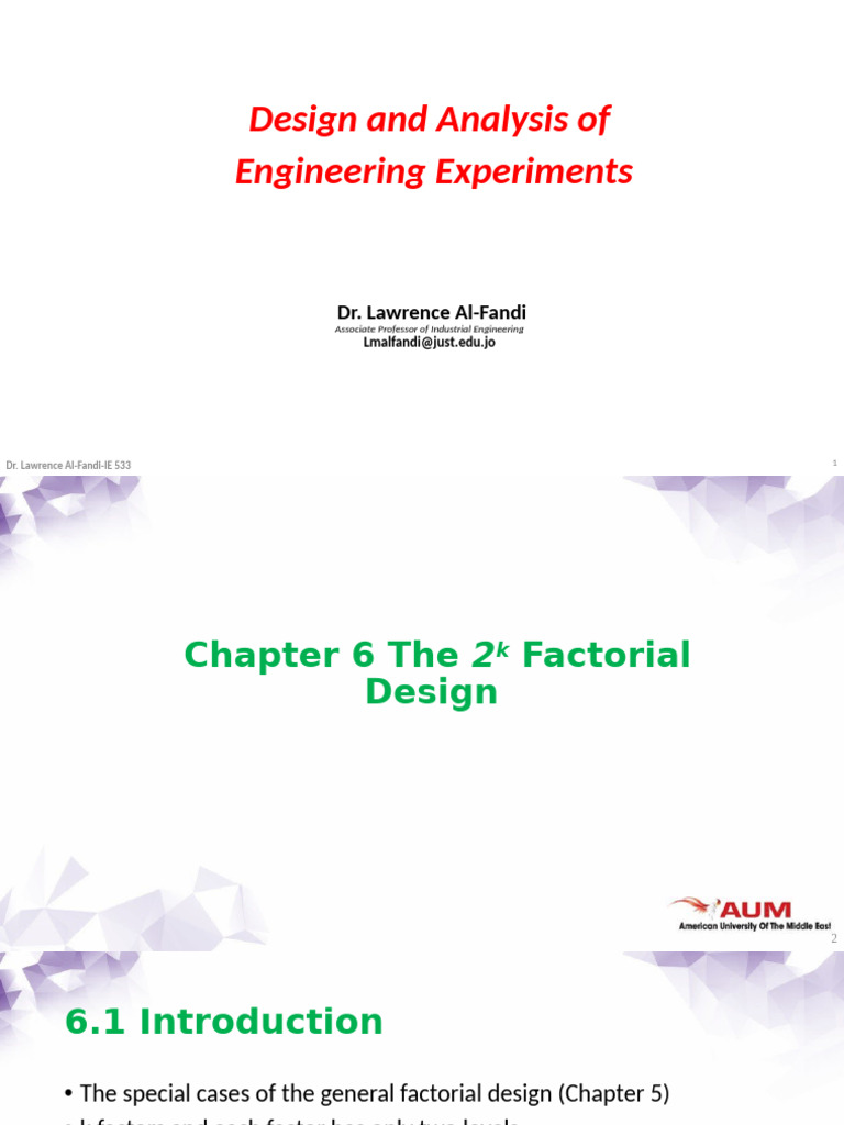 2k Factorial Design in Engineering Experiments | PDF | Analysis Of ...