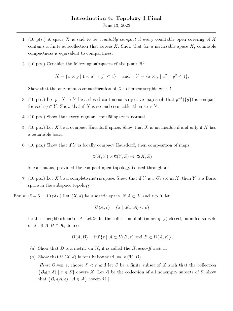 Topology I Final Exam Solutions | PDF