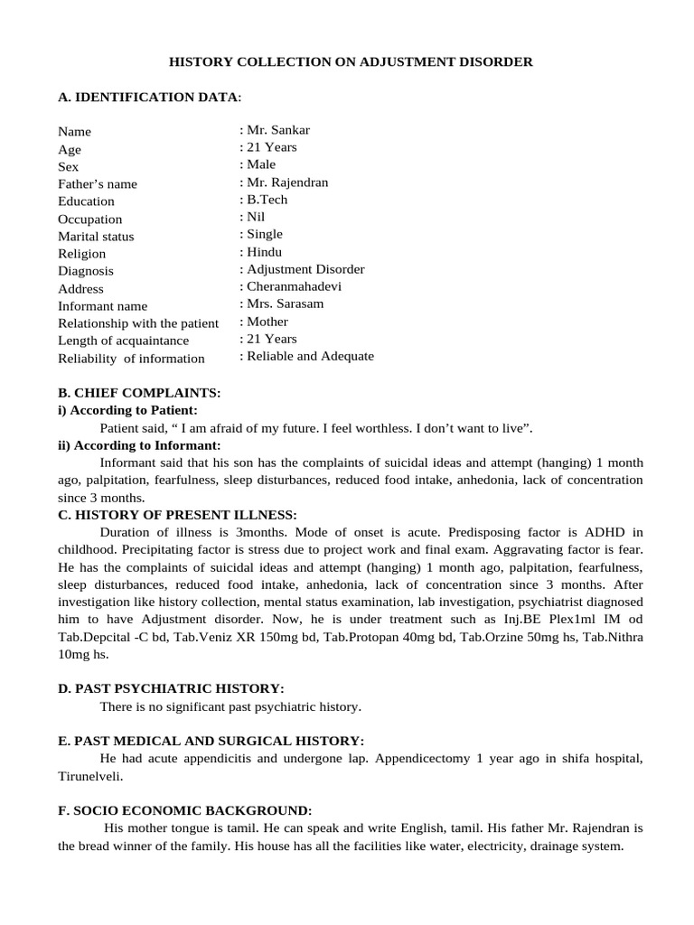 History of Adjustment Disorder Case Study | PDF | Mental Disorder ...