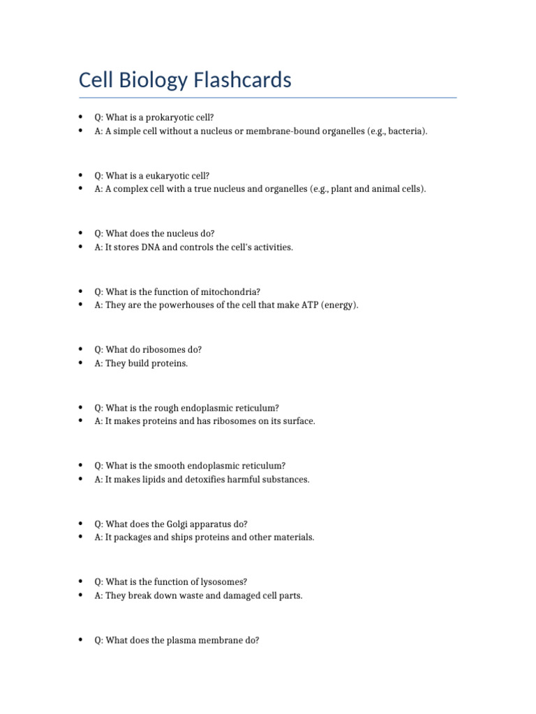 Cell Biology Concepts Flashcards | PDF