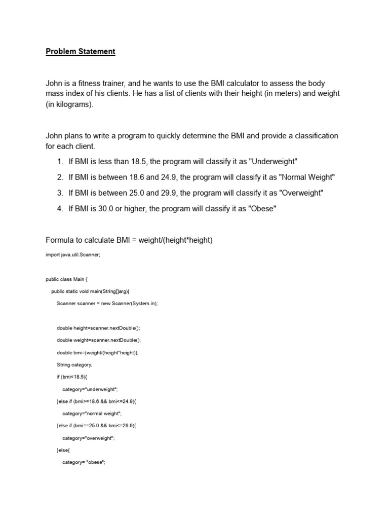BMI Calculator and Programming Exercises | PDF | Body Mass Index ...