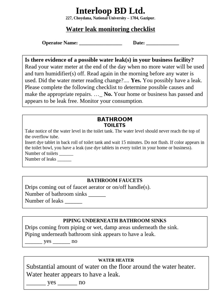 Water Leak Monitoring Checklist | PDF