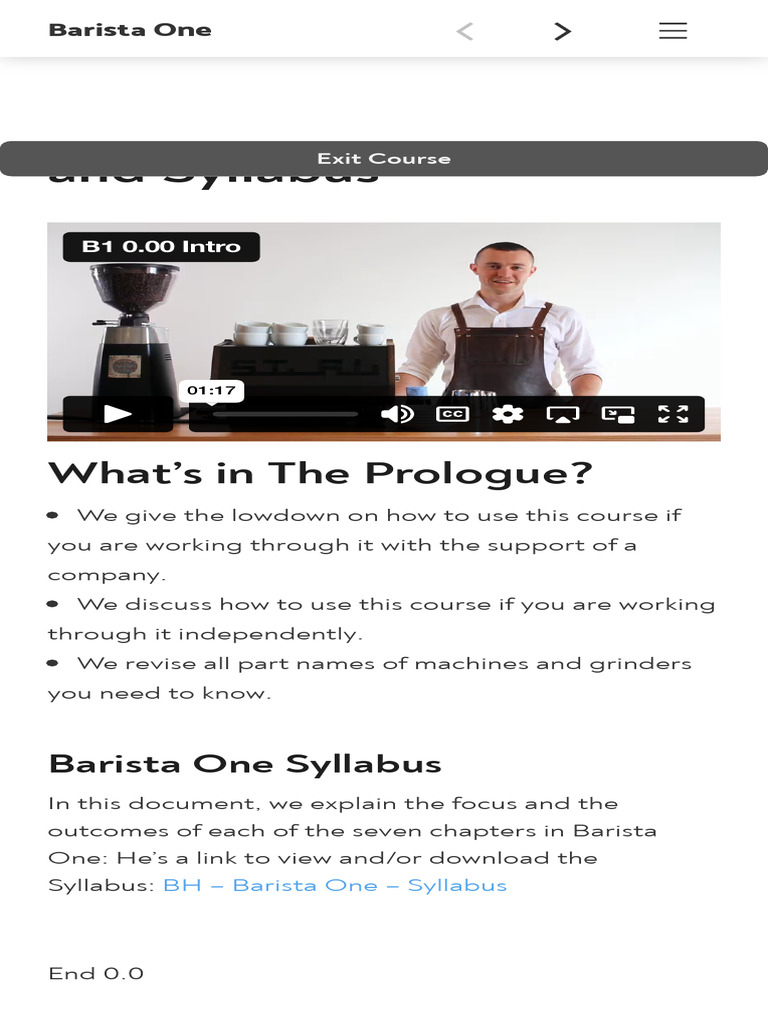 Barista One Course Overview | PDF