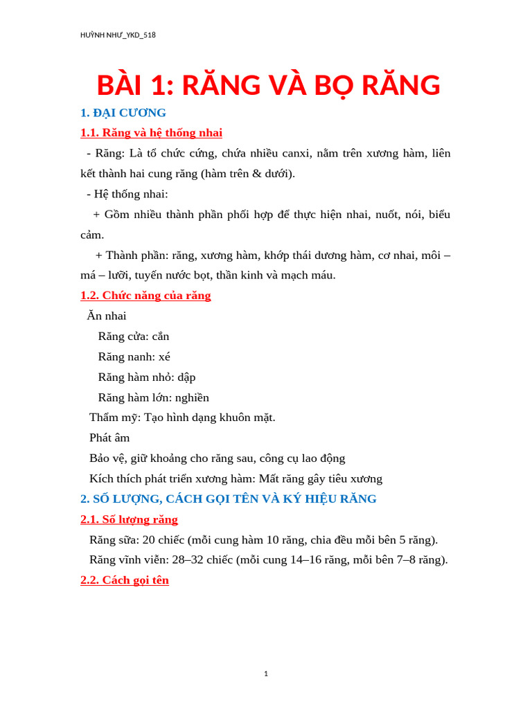 Bài 1. Răng Và B Răng | PDF