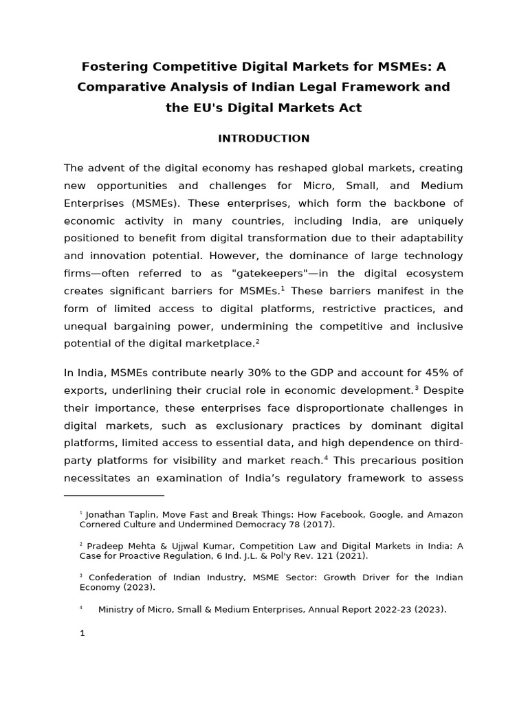 MSME Digital Market Regulation: India vs EU | PDF | Small And Medium ...