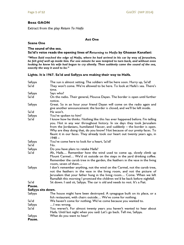 Return to Haifa: A Dramatic Extract | PDF