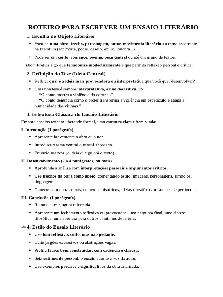 Roteiro para Ensaio Literário | PDF | Existencialismo | Crítica