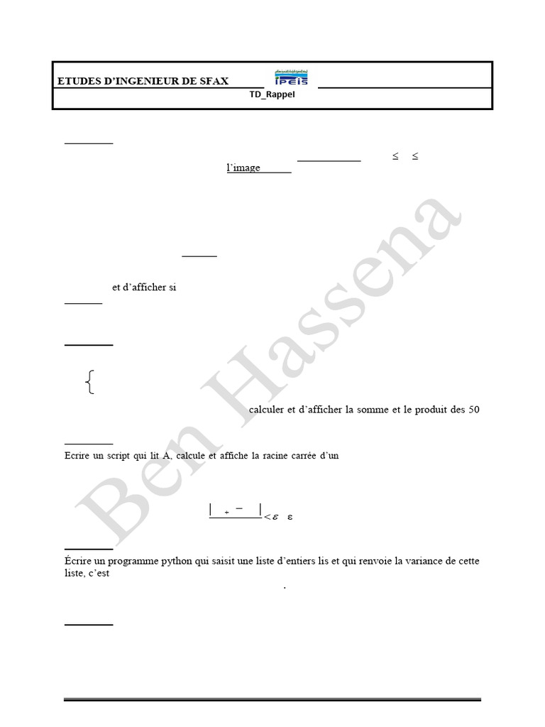 TD Python : Exercices et Corrigés | PDF | Python (Langage de ...