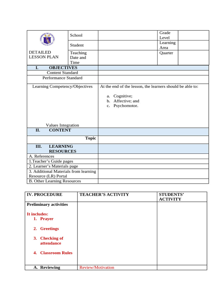 Lesson Plan Template | PDF | Learning | Lesson Plan