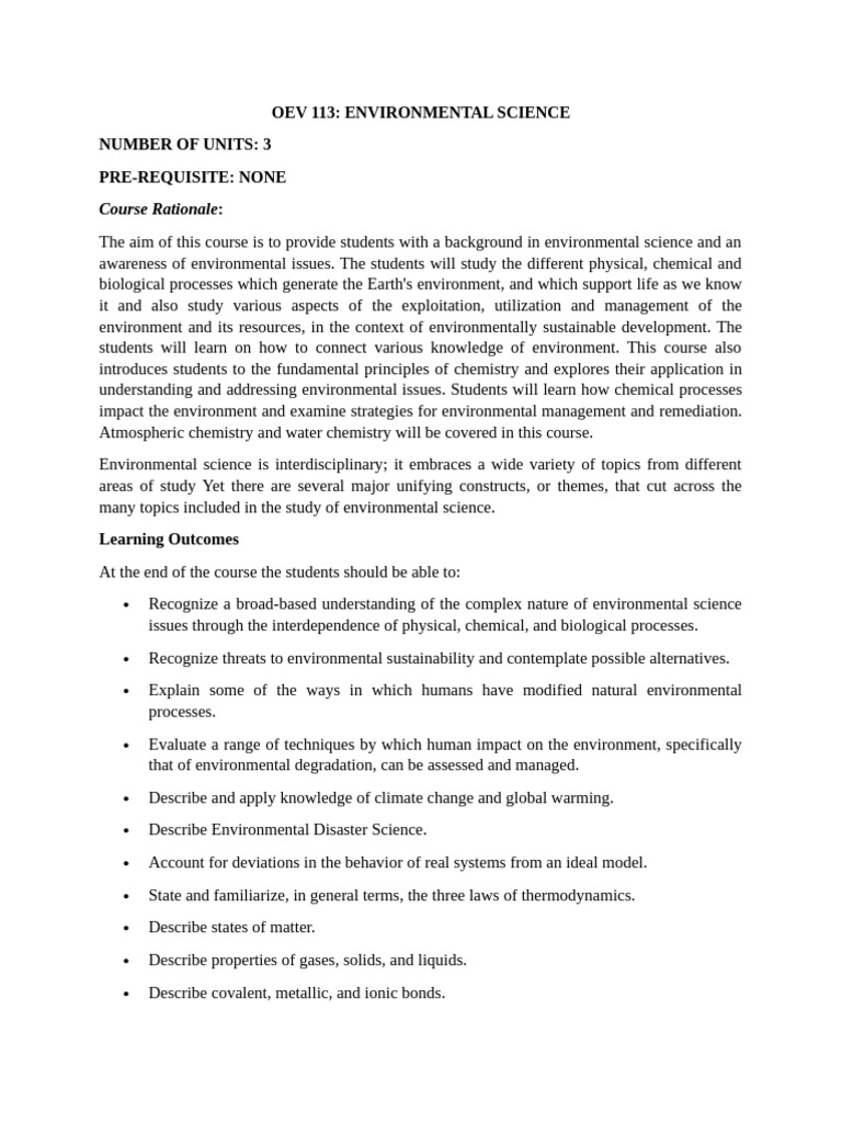 Environmental Science Course Overview | PDF | Chemistry | Environmental ...