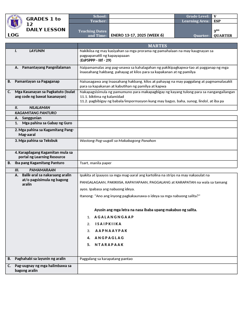 DLL - Esp 5 - Q3 - W6 | PDF