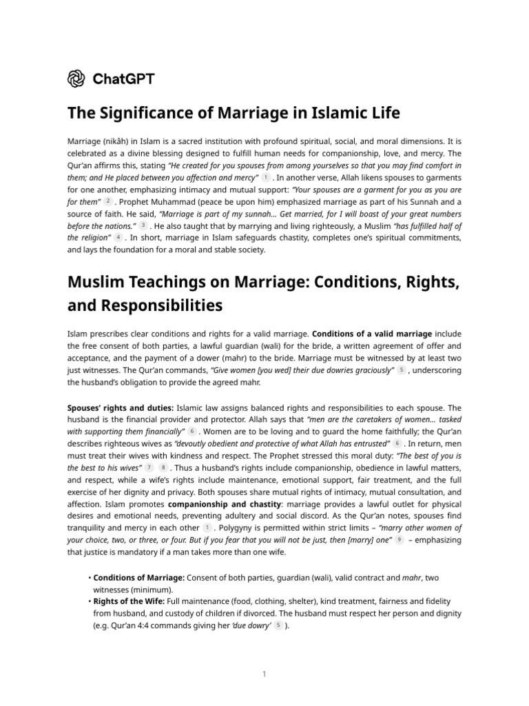 The Significance of Marriage in Islamic Life | PDF | Surah | Marriage