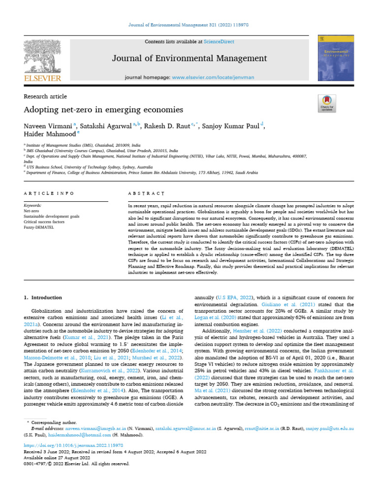 Net-Zero Adoption in Emerging Economies | PDF | Climate Change ...
