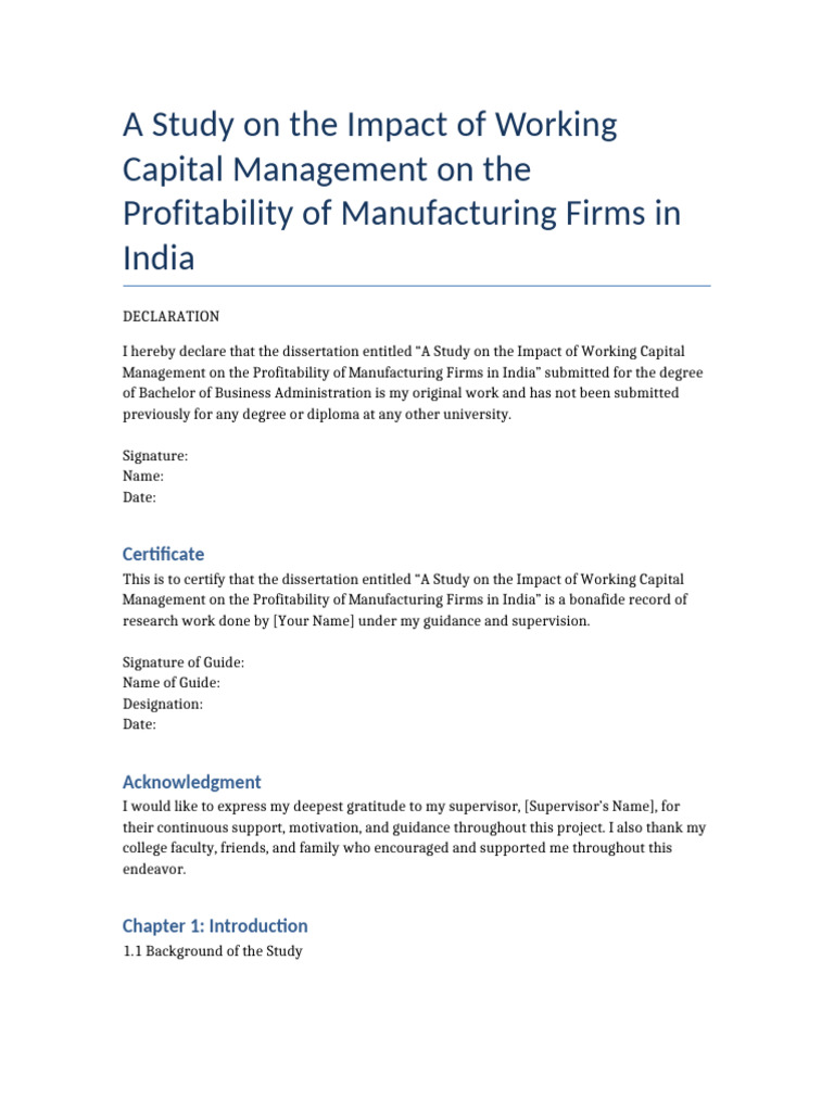 Impact of Working Capital on Profitability | PDF | Working Capital ...