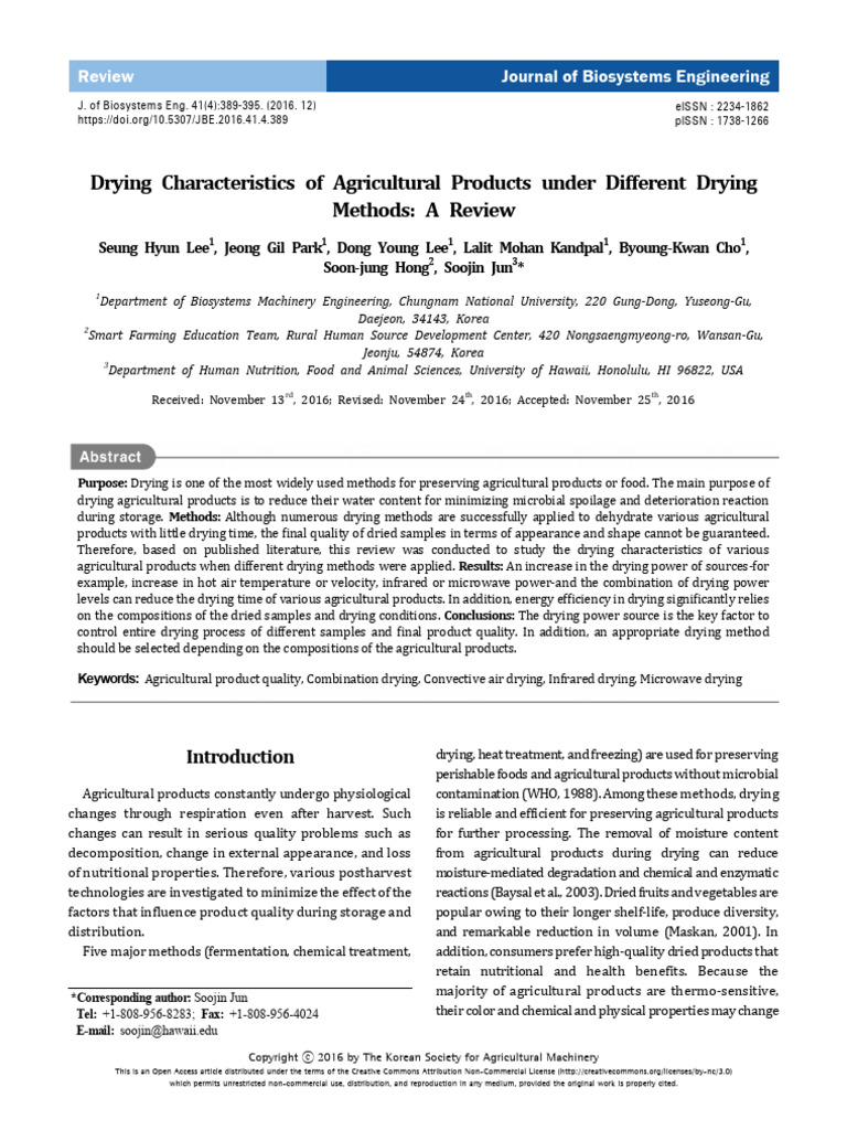 Drying Characteristics of Agricultural Products Under Different Drying ...