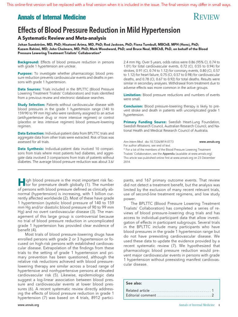 Article HTA Stade 1 | PDF | Hypertension | Blood Pressure