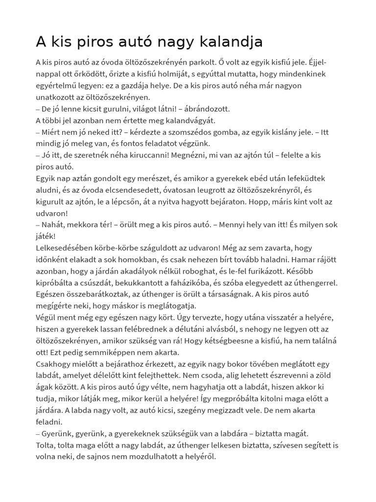A Kis Piros Autó Kalandja | PDF