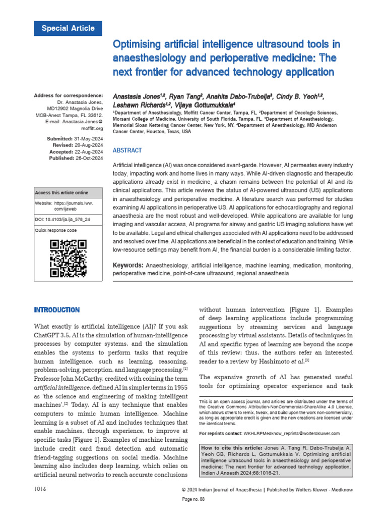 AI Ultrasound Innovations in Anesthesiology | PDF | Artificial ...